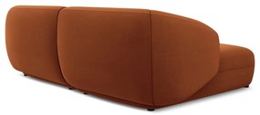 Divano angolare arancione (con penisola a sinistra) con rivestimento in velluto Moana – Makamii