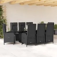 Set da Pranzo da Giardino 9 pz con Cuscini Nero in Polyrattan 3213531