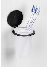 Bicchiere in vetro nero opaco autoportante per spazzolini da denti Bivio - Wenko