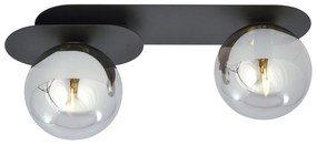 Plafoniera Minimal 2 Luci Teia In Acciaio Nero E Sfere Vetro Fumè