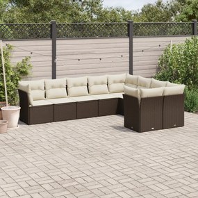 Set Divani da Giardino 9pz con Cuscini Marrone in Polyrattan