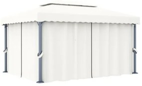 Gazebo con Tende 4x3 cm Bianco Crema Alluminio