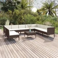 Set Divani da Giardino 11 pz con Cuscini in Polyrattan Marrone 3094471