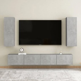 Set porta tv 4 pz grigio cemento in truciolato