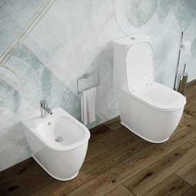 Bidet e Vaso WC monoblocco Genesis filo muro in ceramica completo di sedile softclose