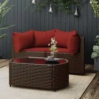 Set Mobili da Giardino 3 pz con Cuscini in Polyrattan Marrone 319823