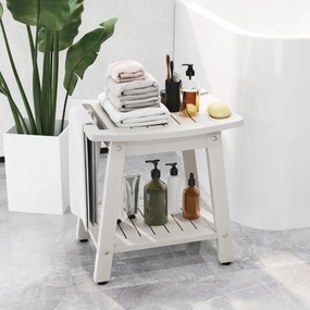 Costway Panca da doccia impermeabile con ripiano portaoggetti per bagno, Panca da doccia per soffione Bianco