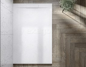 Sirio piatto doccia 80x120 ultrapiatto effetto pietra con piletta lineare alta portata e copripiletta in resina bianco