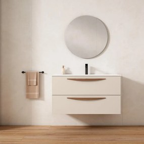 Mobile da bagno sospeso sotto lavabo L 100 x H 55 x P 45 cm beige laccato opaco, 2 cassetti VISOBATH Arco