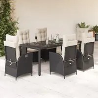 Set da Pranzo da Giardino 7 pz Nero con Cuscini in Polyrattan 3213064