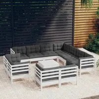 Set Divani da Giardino 12 pz con Cuscini Bianchi Legno di Pino 3096942