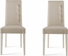 Sedia ecopelle nuvolato con 4 bottoni laterali gambe in legno SIDE Beige Set da 2