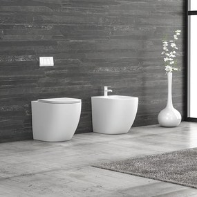 Kamalu - Sanitari a filo parete senza brida colore bianco lucido | MIL-BL