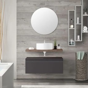 Mobile Bagno Sospeso 80 Cm Con Cassettone Antracite Mensola Rovere Lavabo E Specchio Aurora