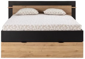 Letto matrimoniale effetto rovere con contenitore senza griglia in colore nero-naturale 160x200 cm Albo - Marckeric