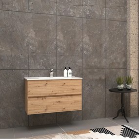 Mobile da bagno rovere nodato 90 cm sospeso Roxy senza specchio e senza colonna