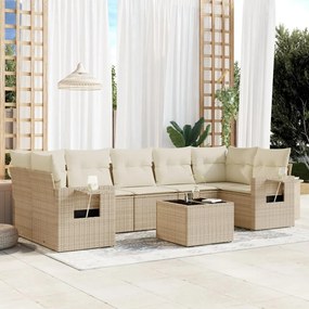 Set Divano da Giardino 8 pz con Cuscini Beige in Polyrattan