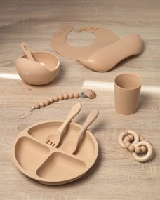 Kave Home - Set Epiphany di tazza con ventosa e cucchiaio in silicone beige