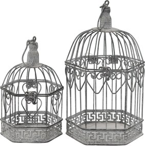 DORIAN - set di 2 gabbie esagonali bianco ossidato