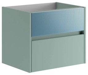 Mobile da bagno sotto lavabo Niwa verde timo frontale in vetro blu pacifico laccato opaco L 59.5 x H 50 x P 45.5 cm 2 cassetti, lavabo non incluso