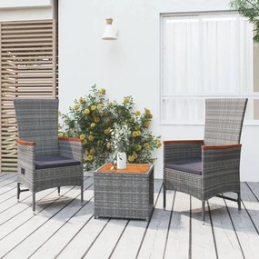 Set mobili giardino 3pz grigio polyrattan legno massello acacia