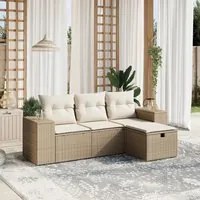 Set Divano da Giardino 4 pz con Cuscini Beige in Polyrattan 3264374