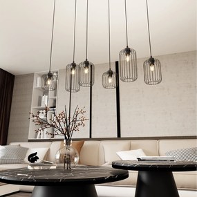Sospensione Minimal Industrial Minerva 6 Luci Lineari Nera