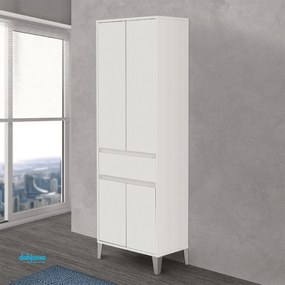 Colonna Portasciugamani A Terra "Mondo 2.0" Da 183 Cm Composto Da Quattro Ante Ed Un Cassetto Bianco Opaco/Bianco Laccato