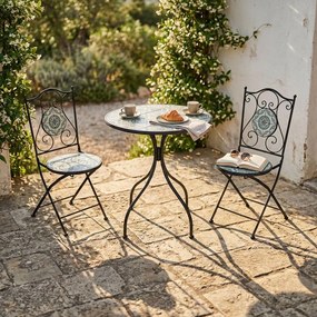 TAVIRA - set due sedie pieghevoli e tavolo rotondo con decori