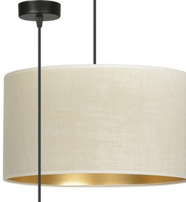 Sospensione 1 Luce Ganesha In Acciaio Nero E Paralume In Tessuto Beige