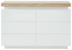 Comò 6 cassetti con LED in MDF laccato Bianco e Rovere - HALO II