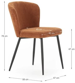 Set di 4 sedie da pranzo in velluto a coste arancione Megan - Marckeric