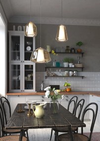 Lampadario Contemporaneo Double Skin Metallo Ottone Vetro Ambra 3 Luci E27