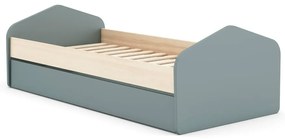 Letto da bambini estraibile di colore naturale/verde polveroso con effetto pino con contenitore con rete inclusa 90x200 cm Estefania – Marckeric