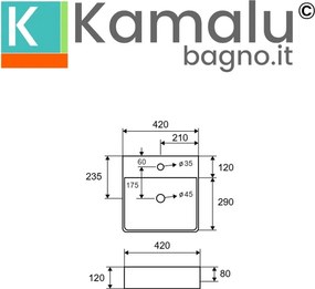 Lavabo da appoggio quadrato 42cm in ceramica bianca |Litos-0007 - KAMALU
