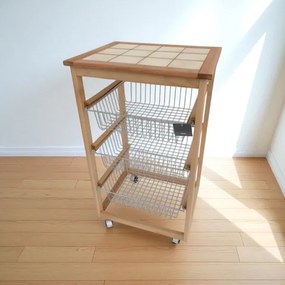 Carrello da cucina portafrutta con 3 cestelli senza base NATURALE