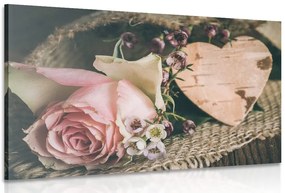 Stampa su tela – Rose e cuore in juta