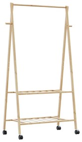 Appendiabiti Con Ripiani E Ruote 96x45,5x155,5 Cm İn Bambù /