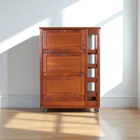 Carrello mobiletto con ante a ribalta e portabottiglie in legno NOCE