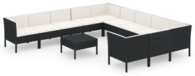 Set divani da giardino 12 pz con cuscini in polyrattan nero