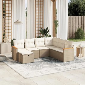 Set Divani da Giardino 7 pz con Cuscini Beige in Polyrattan