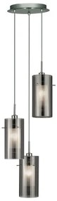 Duo ii 3lt multi-drop pendant - argento satinato e vetro fumé