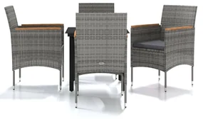 Set da pranzo per giardino 5 pz con cuscini grigio e nero