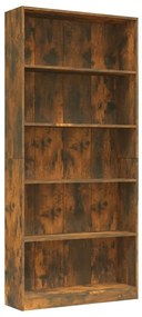 Libreria a 5 ripiani rovere fumo 80x24x175 cm legno multistrato