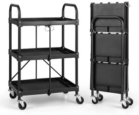 Costway Carrello a 3 piani da cucina con ruote e corrimano universali, Carrello portatile per utensili pesanti Nero