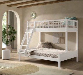 Letto da bambini a castello bianco in faggio massiccio con rete inclusa 140x200/90x200 cm Forrest – Vipack