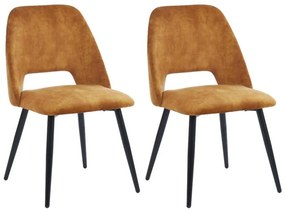 Lotto di 2 sedie in Tessuto effetto Velluto e Metallo Giallo senape - LIDA