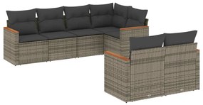 Set divani da giardino 7 pz con cuscini grigio in polyrattan