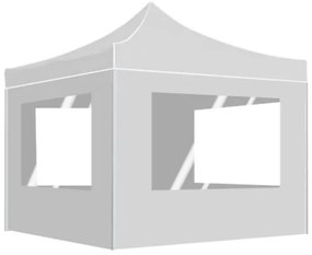 Gazebo Pieghevole con Pareti in Alluminio 3x3 m Bianco