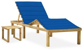 Lettino Da Giardino Con Tavolino Cuscino Legno Pino Impregnato /